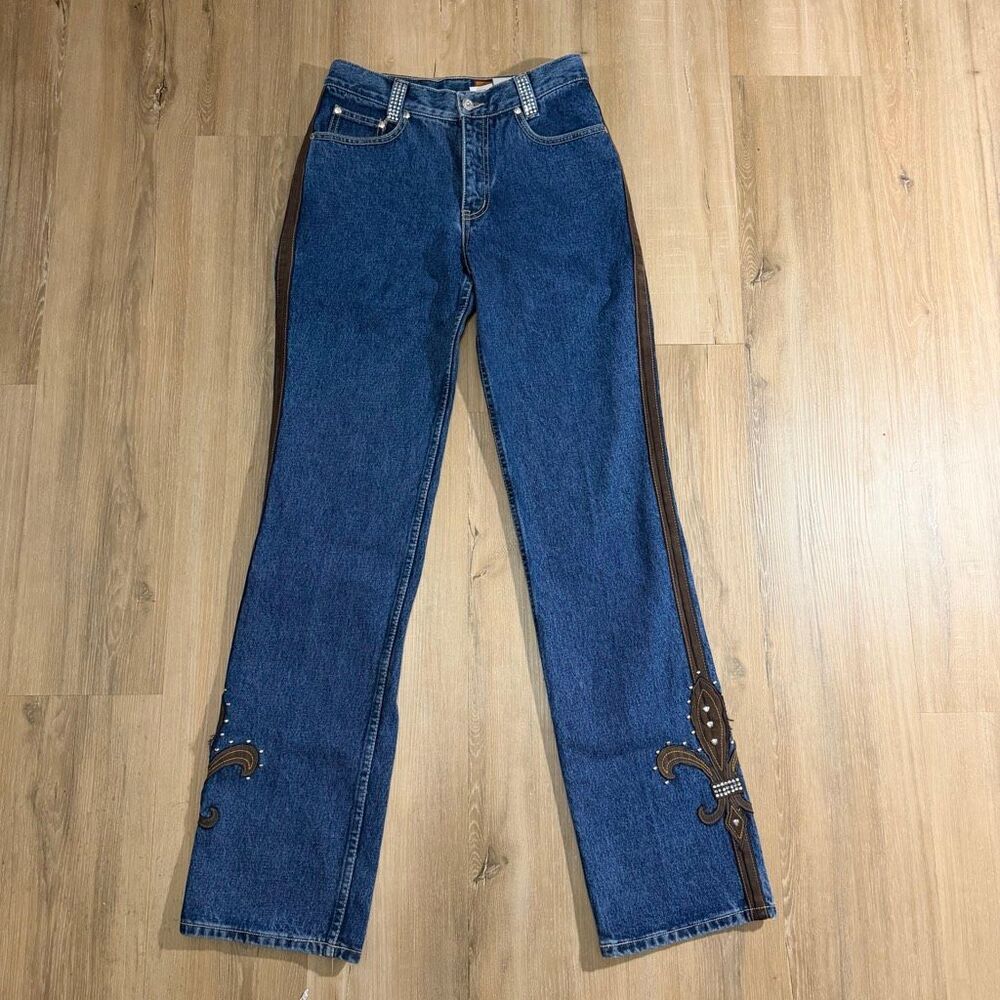 Vintage Lawman Rhinestone Studded High Rise Western Denim Jeans Y2K Western Glam